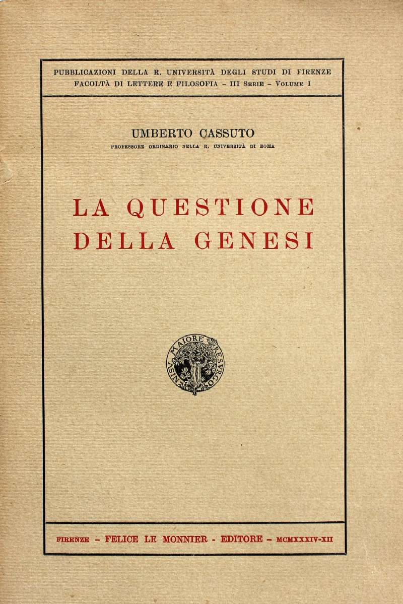 Cubierta de La Questione della
                        Gènesi